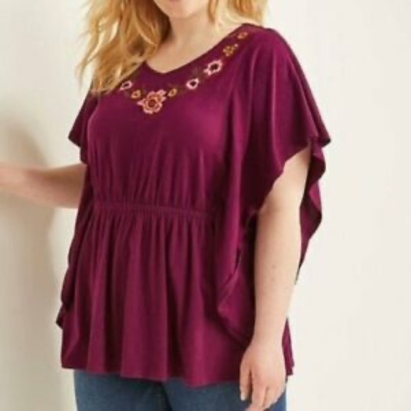 Lane Bryant Floral Embroidered Blouse Purple 14/16 - Picture 1 of 10